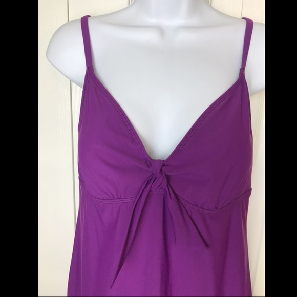 New TALBOTS Swim Dress Purple Plum Wine 1 Piece Modest Bow Tie Front Briefs - Picture 3 of 9